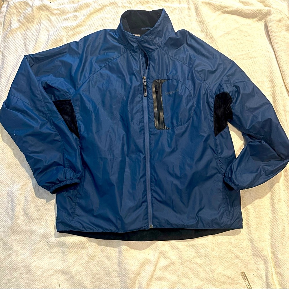 Men's Marmot Windbreaker fleece lined warm Blue Jacket